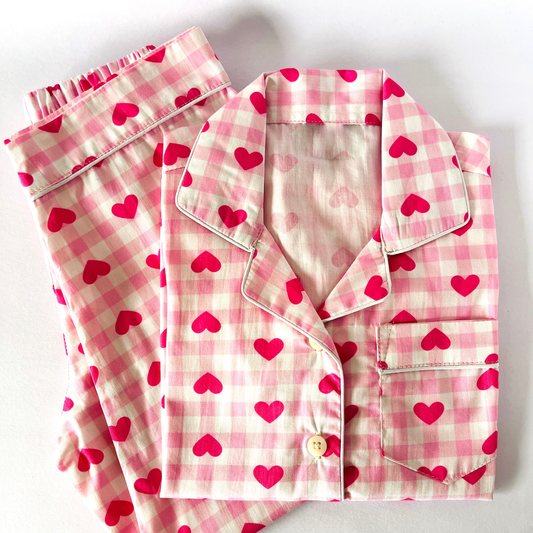 Pink Checks with Hearts Night Suit