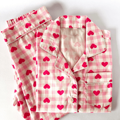 Pink Checks with Hearts Night Suit - Little Slumber ClubLittle Slumber Club